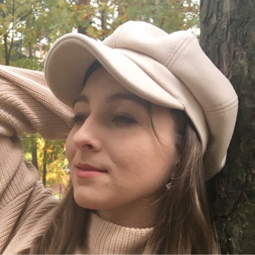 Vintage Beige Cabbie Newsboy Hat Floppy Top Stiff Brim Baker Boy Cap OS NWT